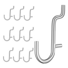 Stainless Steel Curved Pegboard Hooks 10Pack HeavyDuty Tool Holders for Wall Storage, Garage and Kitchen