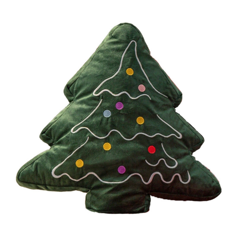 (A) Christmas Tree Shaped Throw Pillow, Xmas Trees Plush Pillow For Couch Bed Sofa, Cute Decorative Cushion With Pom Pom 6915070009614