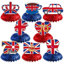 Union Jack Jubilee Honeycomb Centerpiece Picks Queen Patriotic Decorations Topper 70th Crowns Party Table