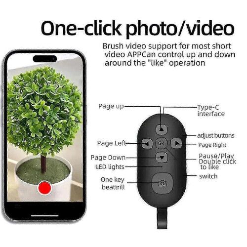 Bluetooth 5.0 Selfie Shutter Remote Control with Page Turn Function for Mobile Phones Tablets E Readers 2