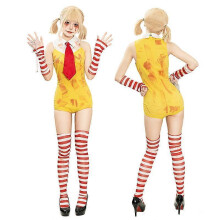 (XL, yellow) New Harley Quinn McDonald's Cosplay Jumpsuit  Set with Accessories for Women