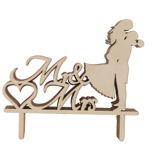 Διακοσμητικά για τούρτα Mr And Mrs σε σχήμα κόντρα πλακέ λεύκας, 1