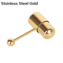 For Unisex Cool Punk Hammer Shape Vibrating Tongue Bar Stud Body Piercing Jewelry Crafted With Atten Stainless Steel Gold