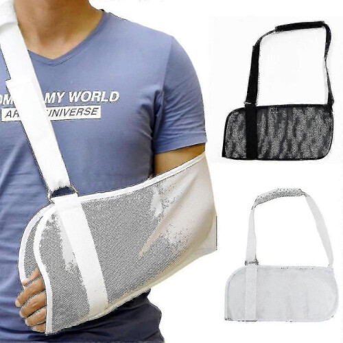 (Black) Mesh Arm Sling Support Brace Immobilizer Injury Shoulder Elbow Dislocated Support Strap Tool