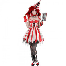(L, The Joker) Halloween Vampire Clown Costume for Women, Circus Jester Role Play Outfit with Serrated Design