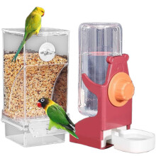 2Pieces Bird Cage Feeder Waterer Set Durable Plastic-Burgundy