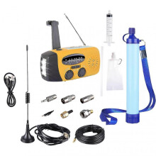 Emergency Weather Radio Am/fm 3-in-1 Crank Flashlights Water Purifier Portable Survival Hand Camping Kit