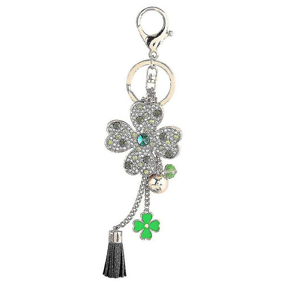 For Lucky Four Leaf Clover With Tassel Keychain Car Keyring Crystal Rhinestone Women Handbag Pendant 6000002307996