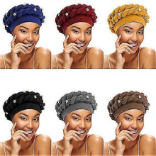 (A) 6 Pcs African Beaded Turban For Women Head Wrap Headscarf Braid Beanie Cap