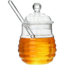 For Glass Honey Pot With Dipper Honey Jars With Lids And Honey Stick 250ml Honey Dispenser Glass Con