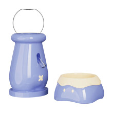 Modern Ceramic Pet Food Bowl Vacuum Water Feeder Set For-blue