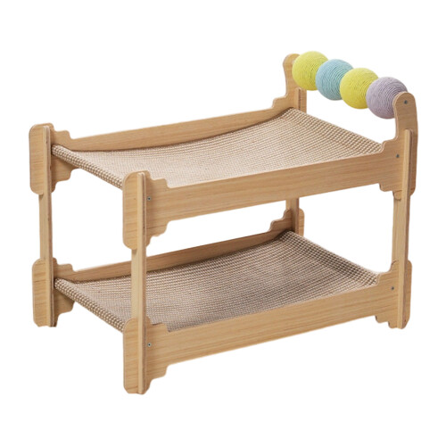 Double Platform Cats Scratcher House Natural Sisal Solid Wood-L