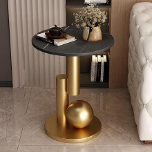 Round Accent Side Table Bedside And Coffee Table Living Room Bedroom Indoor Outdoor Use 45x55cm Black And Gold