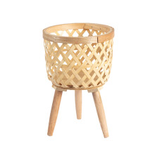 Wooden Plant Basket Stand Floor Planter Base Pot Display Rack Handmade Indoor Shelf For Ceramic Vessels 21 x 32.5 cm