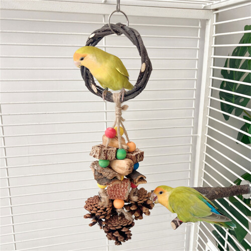Bird Enrichment Swing Set Wooden Pinecone Corncob Design For 1