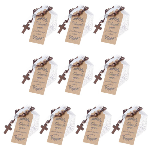Christian Wood Crosses Rosaries Baptisms Set Include Gift Bag