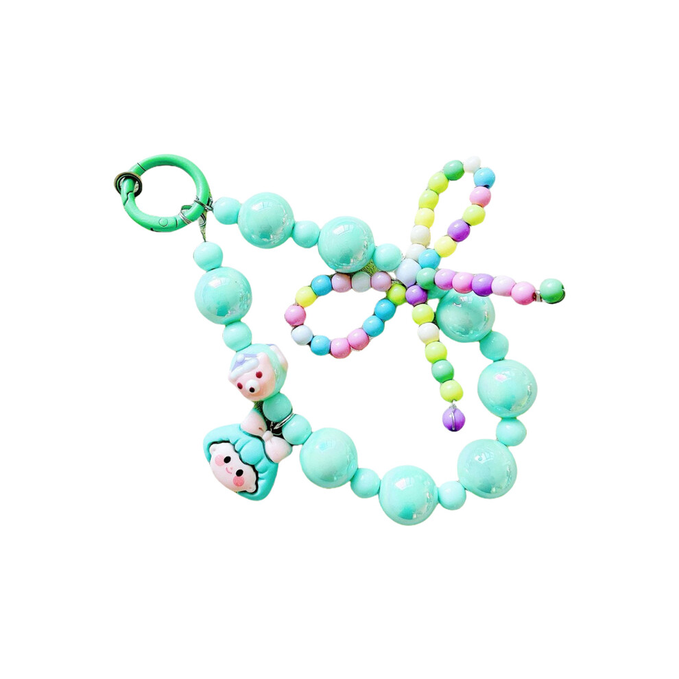 Handmade Beaded Phone Strap Bowknot Charm Elegant Keyring- Green 7704000206686