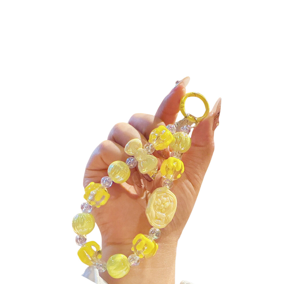 Women Wristlet Phone Lanyard String Trendsetting Beaded- Yellow 7704000206204