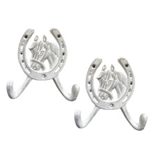 Set of 2 Decorative Cast Iron Hooks for Entryway Bathroom-White