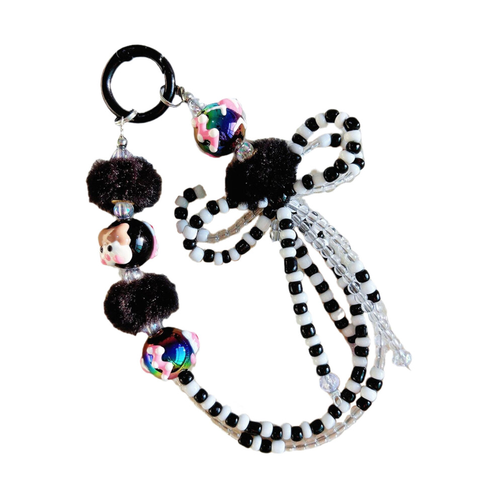 Beaded Mobile Phone Chain Strap Decorative Phone Case- Black 7704000206396