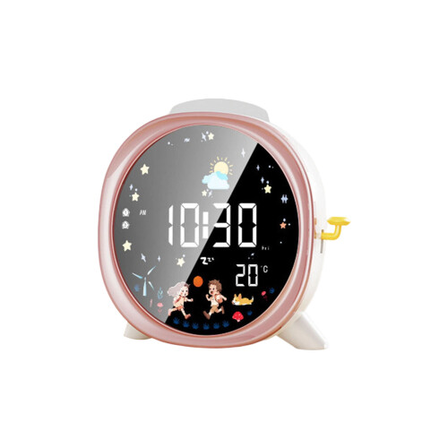 LED Night Light Alarm Clock LCD Display Gentle Wake Up-Pink