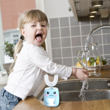 U-förmige Kinder-Elektrozahnbürste, 55x32x15 mm, wasserdicht, 6 Modi