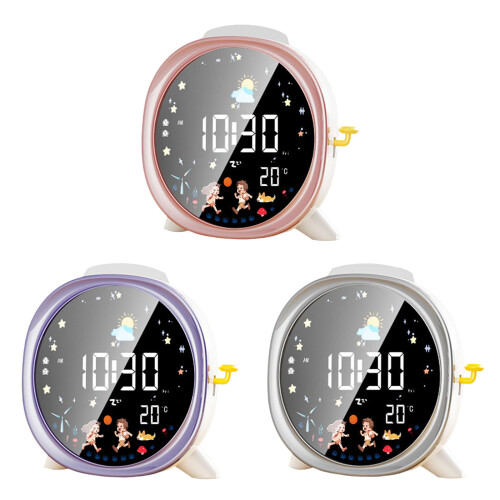 LED Night Light Alarm Clock LCD Display Gentle Wake Up-Pink 1