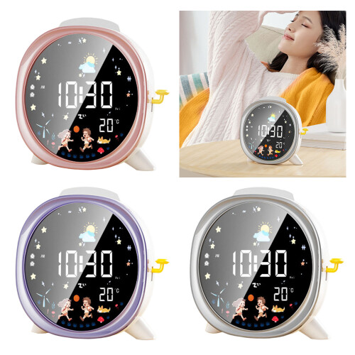 LED Night Light Alarm Clock LCD Display Gentle Wake Up-Pink 2