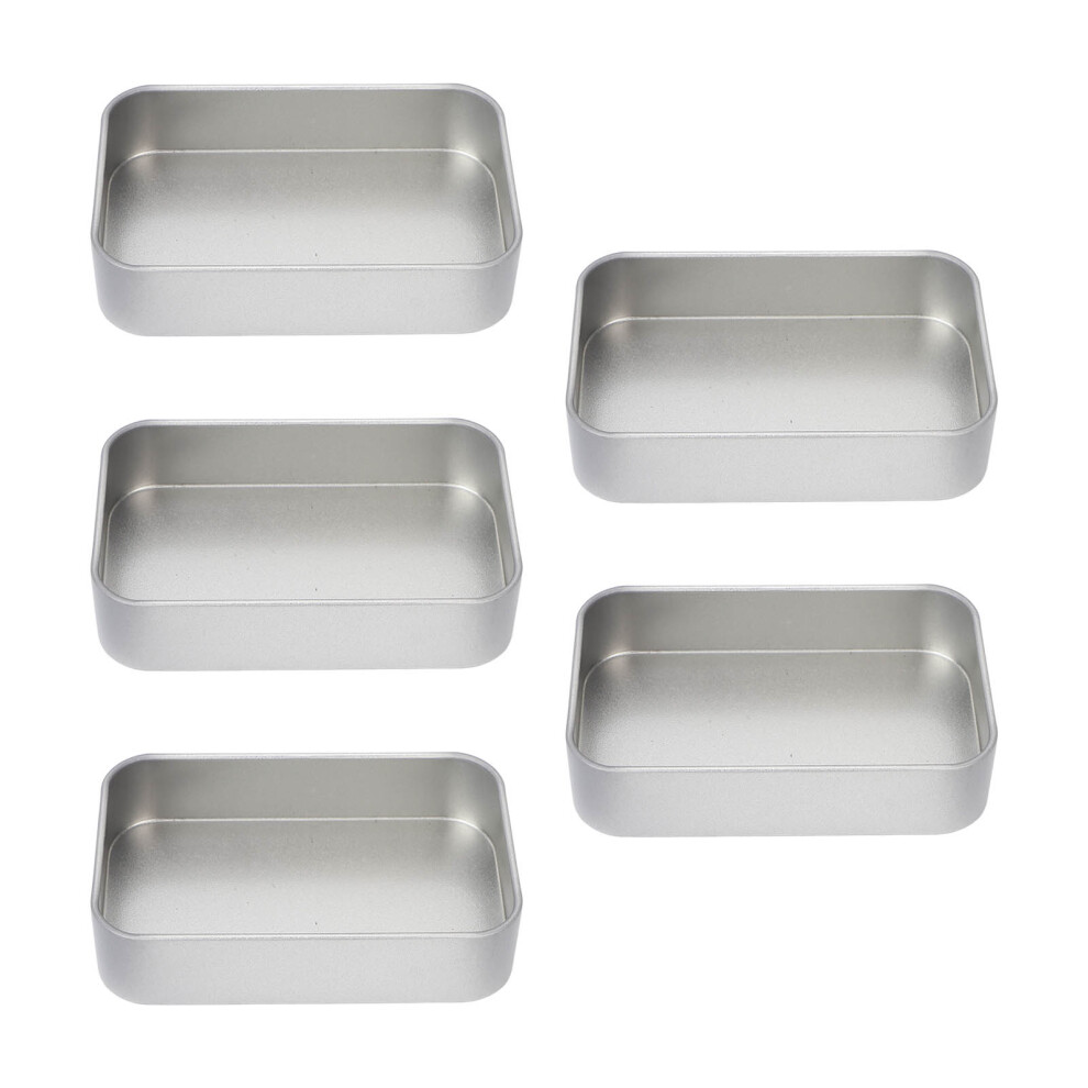 Silver 5Pcs Metal Rectangular Empty Jewelry Storage Boxes 9.5X6x2.3cm
