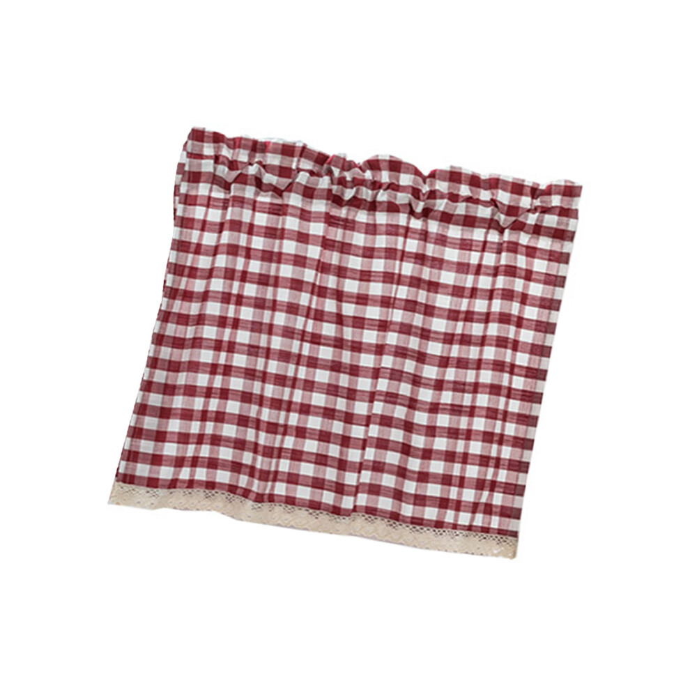 Small Window Curtain Textured Polyester Check Pattern-Burgundy-image-OPC-PN98B9H-NEW
