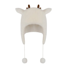 Winter Warm Hat with Ear Flap Plush Deer Horn Hat Furry-White