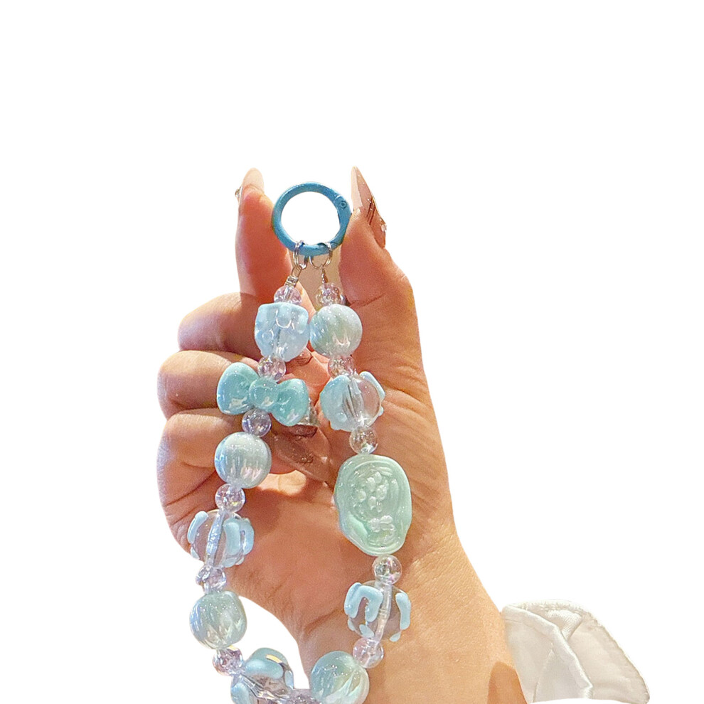 Handmade Beaded Phone Chain Pendant Telephone Lanyard- Blue 7704000207898