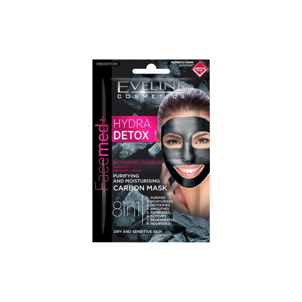 Polskie Suplementy Eveline Facemed + Hydra Detox Carbon Mask 8W1 Purifying And Moisturizing Eveline 7Ml