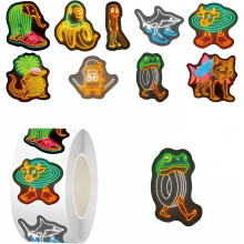 (Small-500pcs Neon-a) Small Brainr0t Stickers Tung Tung Sahur 1" Tall Tralalero Tralala Italian Brain Rot Sticker for Water Bottle, Laptops