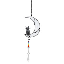 Haustier-Gedenkdekoration für Katzenliebhaber, handgefertigter Mondkatzen-Sonnenfänger mit Langlebigkeit, echtes Buntglasdesign, das im Sonnenlicht