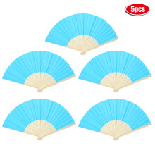 Ventiladores portáteis de papel dobrável com cabo de bambu canelado para decoração de casamentos e ambientes domésticos, pacote com 5 unidades.