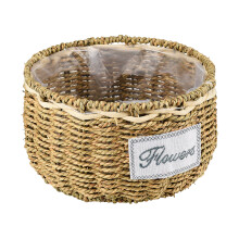 Woven Rattan Storage Basket with Plastic Layer, Natural Curve Leak Proof Indoor Decoration Basket for Fresh Dried Artificial Flowers, Versatile Use fo