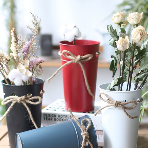 Γαλβανισμένο βάζο για διακόσμηση σπιτιού γάμου, μεταλλικός κουβάς λουλουδιών σε 2
