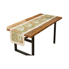 Elegant Jacquard Cotton Linens Table-35 220cm Bluestone green