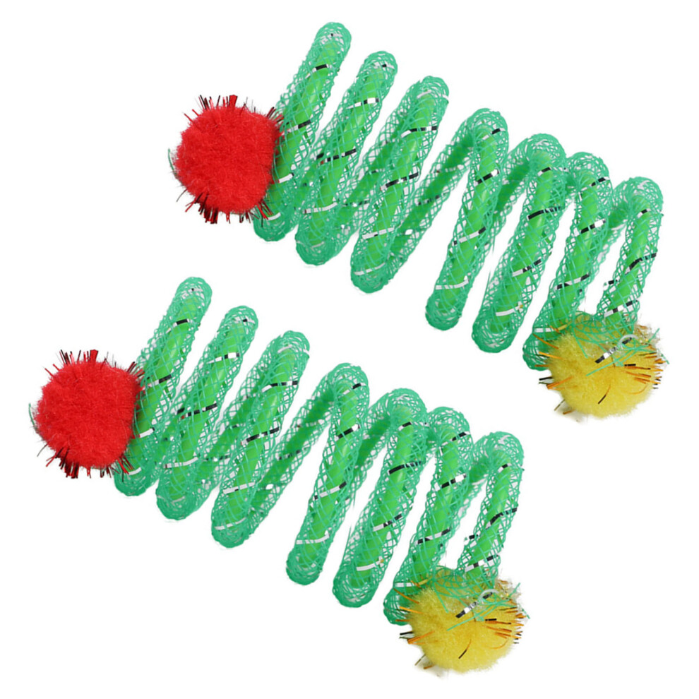 2Pcs Flexible Funny Spring Tube Toy with Plush Ball for-Green-image-OPC-PN995WX-NEW
