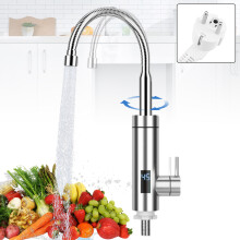 Torneira elétrica de aquecimento instantâneo, com alta eficiência e visor de temperatura, bico giratório de 360 graus em aço inoxidável para