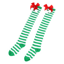 Green/Red Striped Stocking Over The Knee-Green and white red