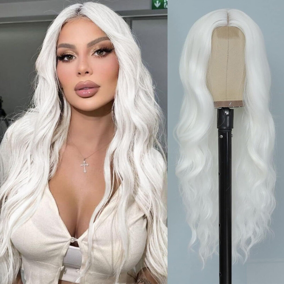 Unisex Brown 26'' Long Wig Middle Part Synthetic Wavy Hair Natural Look For Daily Party Halloween 65Cm