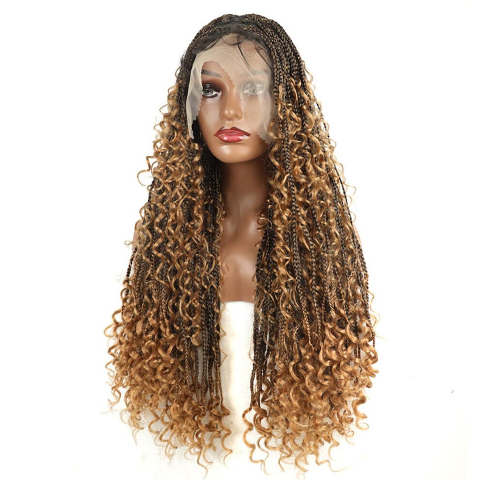 Long Lace Braided Wigs 32 Inch Box Braid Wig Full Lace Knotless Curly Ends Square Part Pre Plucked For Black Women T27