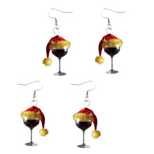 Acrylic Christmas Hat Wine Glass Earrings Dangle Ear Hooks For