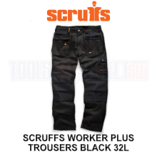 (32in Waist / 34in Leg, Black) Scruffs WORKER PLUS Black, Graphite Grey or Navy Work Trousers (All Sizes) Trade Hardwearing