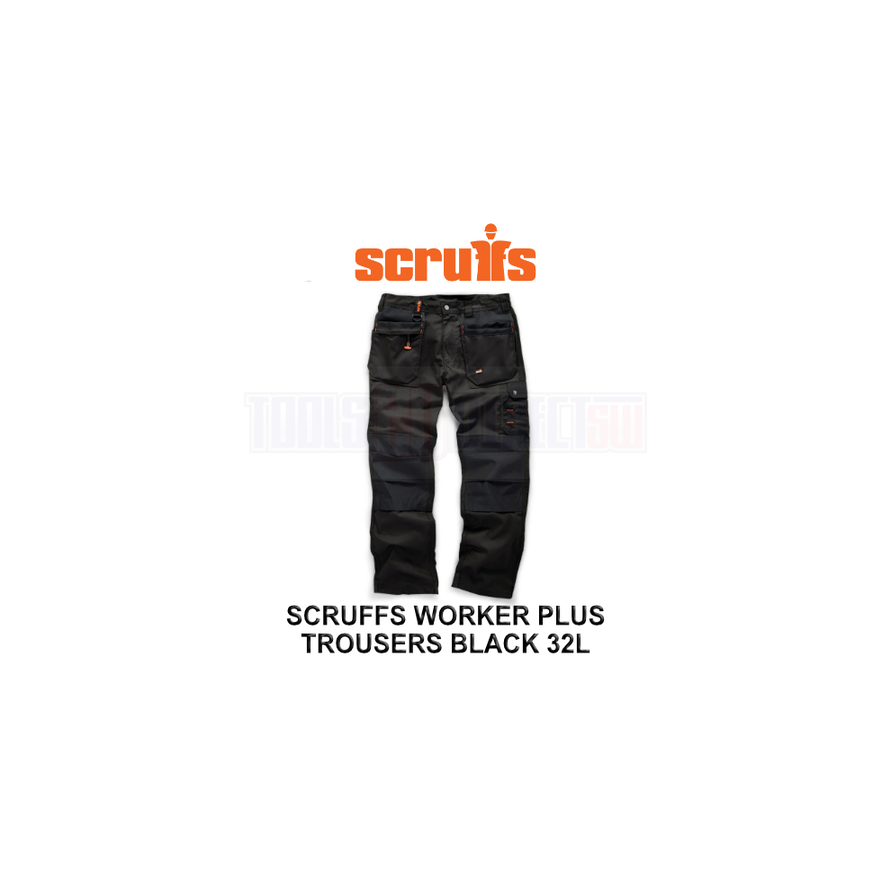 (32in Waist / 34in Leg, Black) Scruffs WORKER PLUS Black, Graphite Grey or Navy Work Trousers (All Sizes) Trade Hardwearing