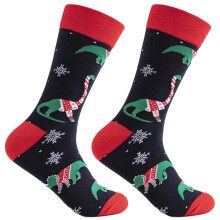 Men Christmas Holiday Cotton Crew Socks-Christmas dinosaurBK