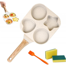 Frigideira antiaderente para ovos com 4 cavidades, 19 cm (7,5 polegadas), com cabo antiescaldante, panela multifuncional.