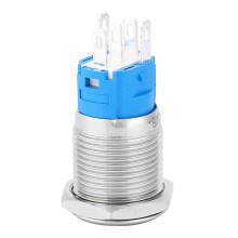 16mm Blauer LED-Selbstrücksetzender Metall-Taster mit Power-Symbol, IP67